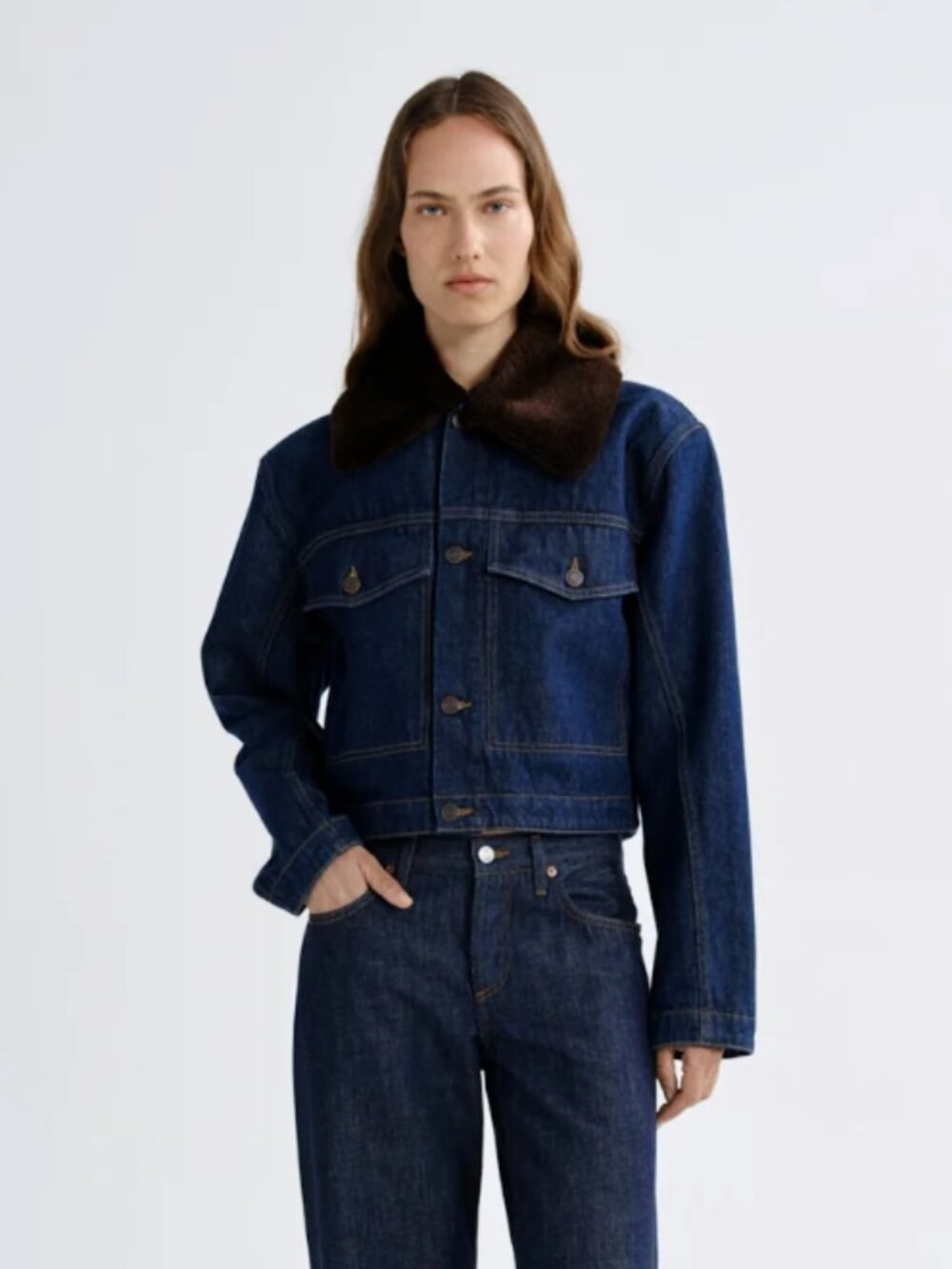 AGOLDE Walker Denim Jacket with Removable Faux Fur Collar